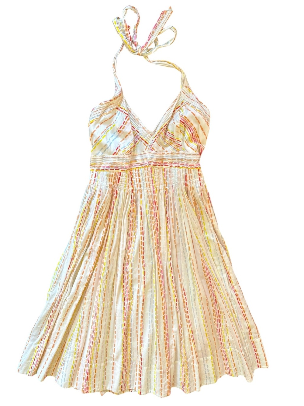 Maeve 100 Cotton Backless Halter Striped Summer Dress in Cream and Pastels